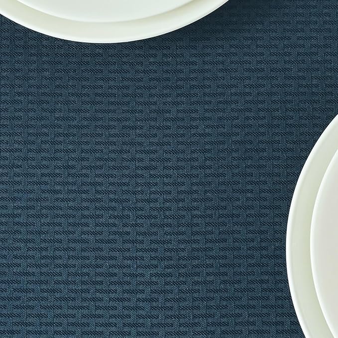 maxmill Rectangle Tablecloth Weaved Texture Design Water Resistant Wrinkle Free Spill-Proof, Soft Table Cloth for Dining Room Decoration, Banquet Parties Holiday Dinner, 52 x 84 Inch Navy Blue