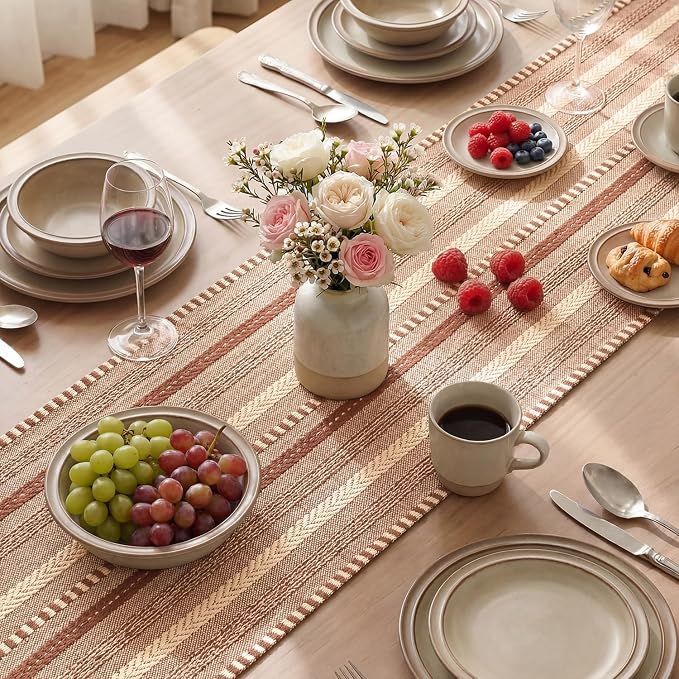 Artoid Mode Caramel Farmhouse Stripe Braided Table Runner 12x108 Inch | Holiday - Image 4