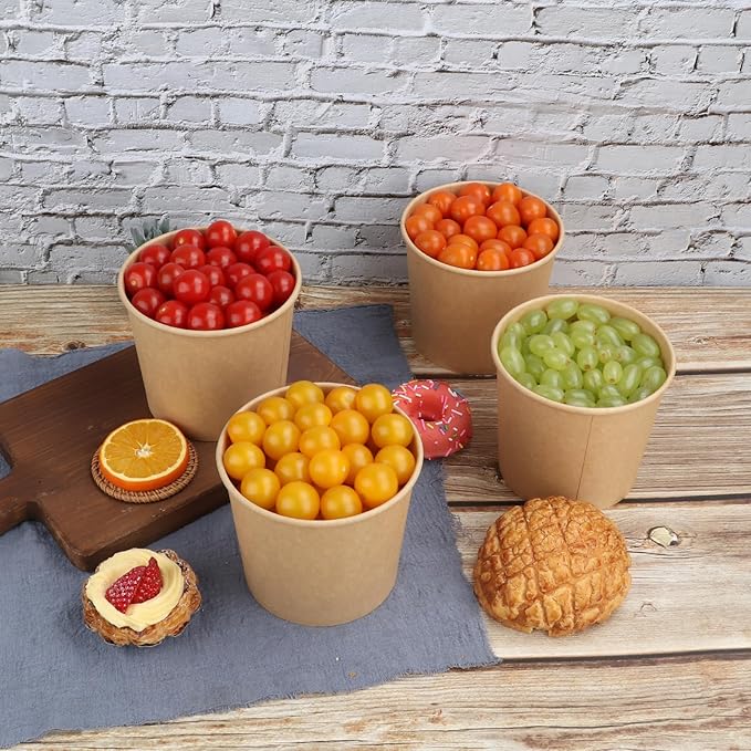 45 oz Disposable Kraft paper bowls with lids, Food containers Soup Bowls Party Supplies Treat Bowls 25 Pack