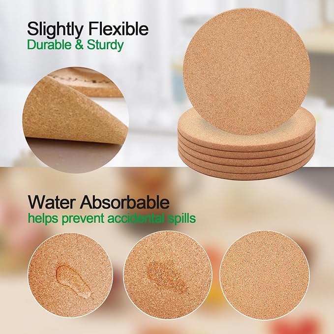 Cork Trivet, 8 Pack High Density Thick Cork Coasters Set - Image 3