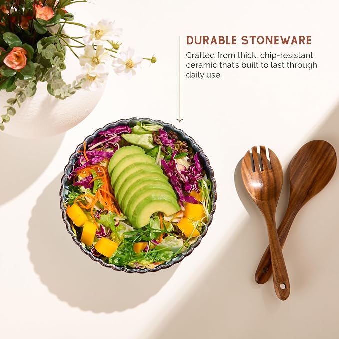 Serving Bowls, Durable Ceramic, Microwave and Dishwasher Safe, Scalloped Shell - Image 5