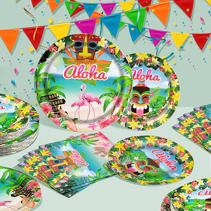 180PCS Hawaiian Aloha Plates and Napkins Party Supplies Serve 60 | Disposable - Image 8