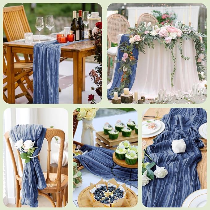 Cheesecloth Table Runner Blue 10FT Boho Gauze Runner - Image 7