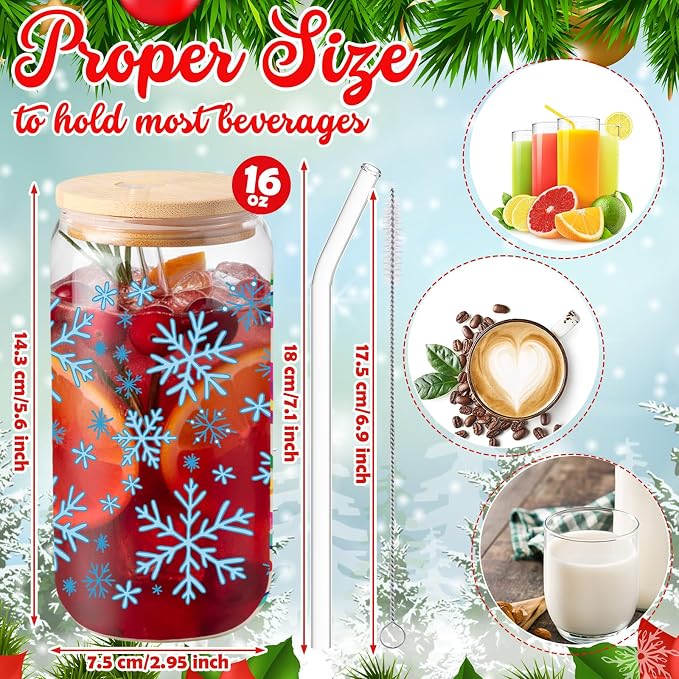 Sliner 2 Pcs Snowflake Glass Cups Christmas Tumbler - Image 4