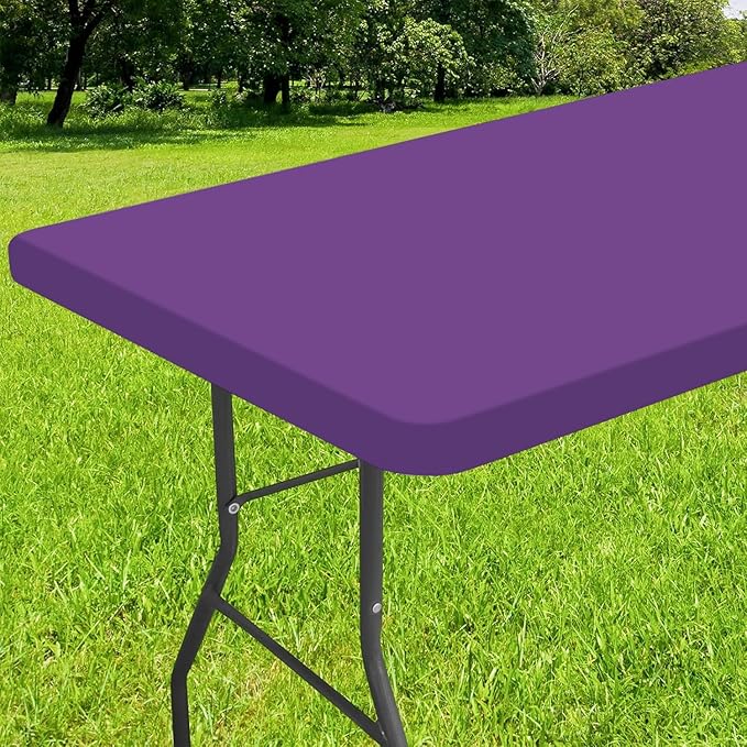 Smiry Rectangle Tablecloth, Elastic Fitted Flannel Backed Vinyl Tablecloths for 6ft Folding Tables, Waterproof Wipeable Table Covers for Indoor, Outdoor, Camping and Picnic (Purple, 30"x72")