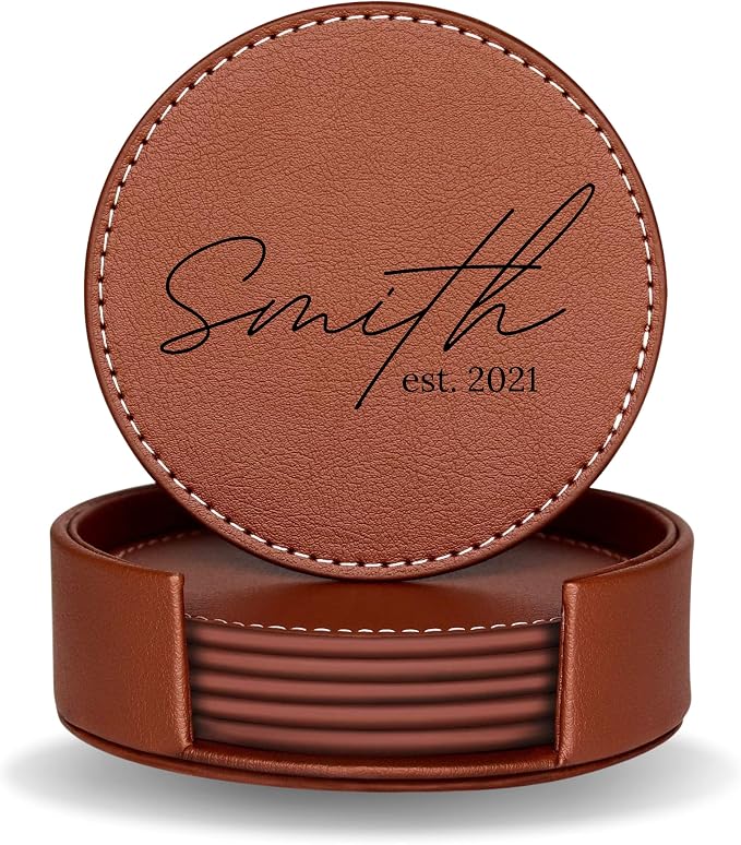 Set of 6 Engraved Leather Coasters by EssenzaEngravings