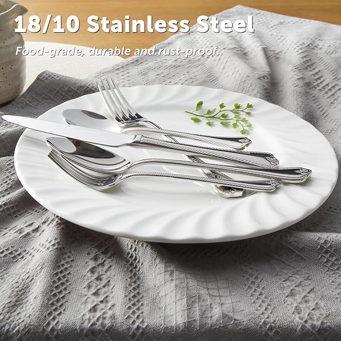 KINGSTONE Silverware Set, 30-piece 18/10 Stainless Steel Flatware Set Cutlery Set for 6, for Kitchen, Home, Wedding, Party, Mirror Polished and Dishwasher Safe, Featured Gifts