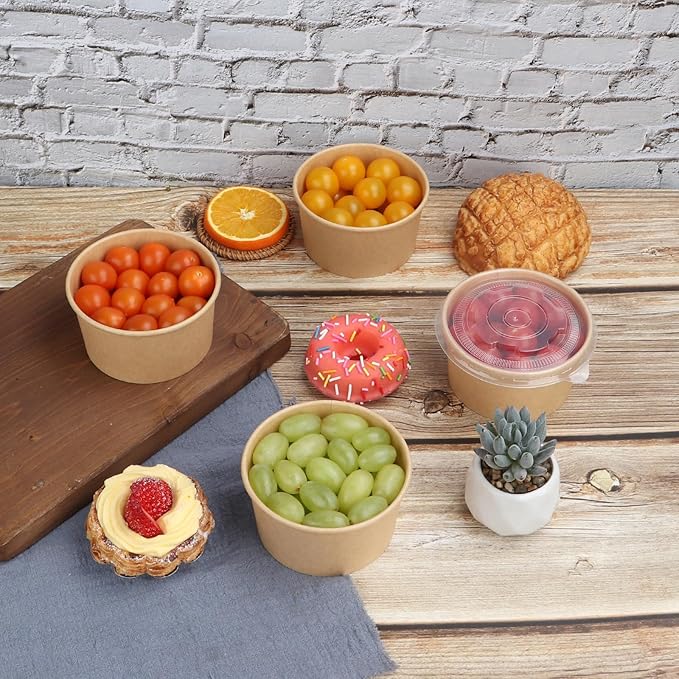 14 oz Disposable Kraft paper bowls with lids, Food containers Soup Bowls Party Supplies Treat Bowls 50 Pack