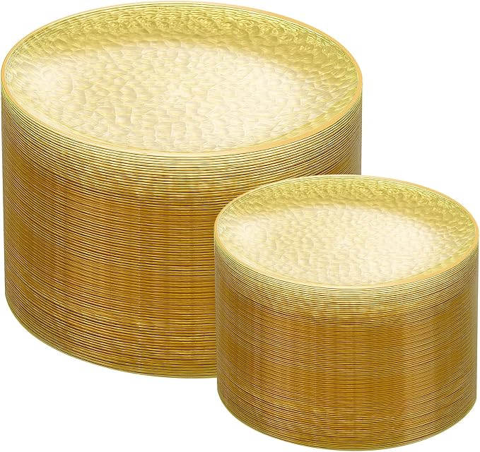 Rubtlamp 100Pcs Yellow Gold Plastic Plates, Hammered Plastic Plates Include 50 by Rubtlamp