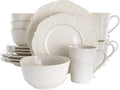 Elama Round Decorated Stoneware Scallop Embossed Dinnerware Dish Set, 16 Piece by Elama