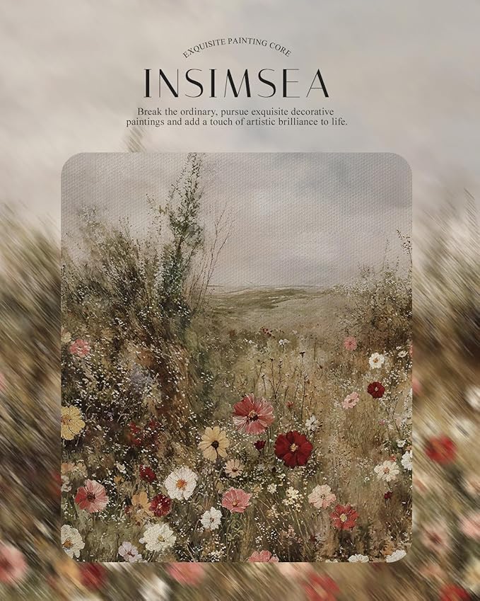 InSimSea Gold Picture Framed Wall Art, Living Room Classical Wildflower Field Meadow Flowers Canvas Print Wall Decor, Vintage Landscape Home Farmhouse Decor, Antique Paintings with Frame 13x16inch