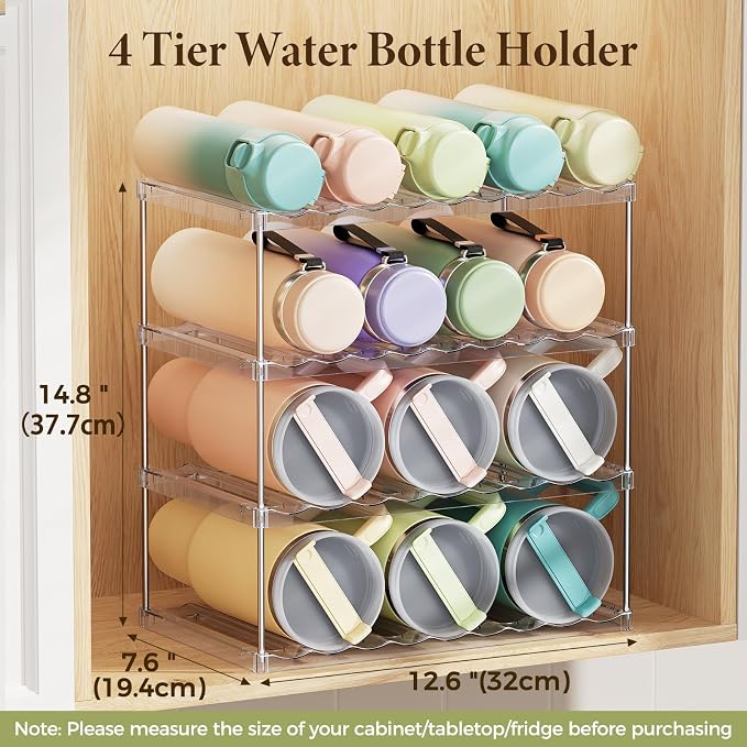LAMU Stackable Water Bottle Organizer Holder Tumbler Cup Storage Rack | 4 Tier - Image 2