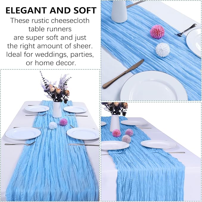 12 Pack Baby Blue Cheesecloth Table Runner 35 x 120 Inch | Boho Gauze Fabric - Image 5