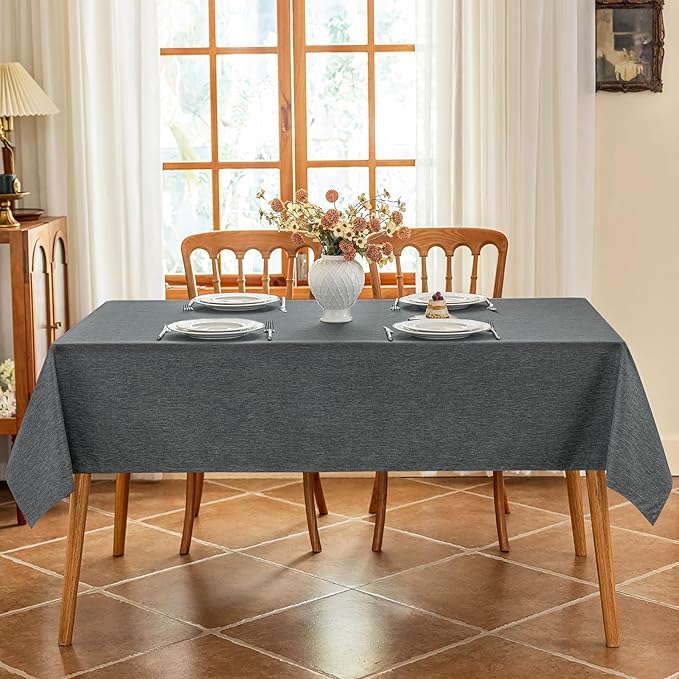 Fabric Rectangle Grey Tablecloth 60 x 102 Inch Faux Linen Textured Stain Resistant & Reusable Rectangular Gray Table Cloth Anti-Scratch for Dining Kitchen Party