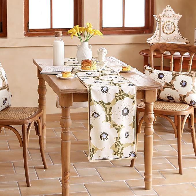 bilin gaier Designer French Linen Long Table Runner, Floral Pattern, Dining - Image 4