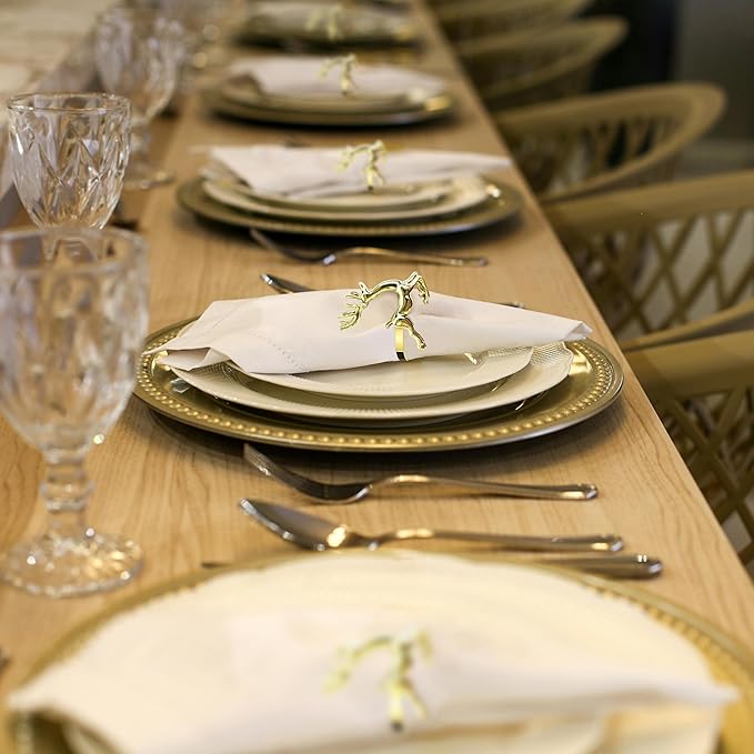 Decozen Set of 16 Gold Napkin Rings in Stag Design Festive Table Decor Setting for Holiday Wedding, Birthday, Kitchen, Home Decor Housewarming Gift - Thanksgiving & Christmas Gift Decoration