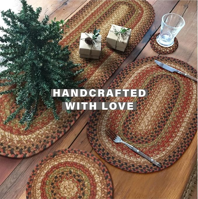 Homespice Gingerbread Jute Braided Table Runner, Warm Country Decor, Set of 2, Brown Oval 8x28 - Rich Colors, Easy to Clean, Durable and Protects Furniture