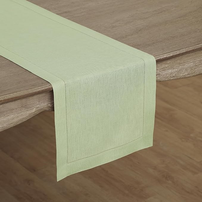 Solino Home 100% Pure Linen Table Runner Sage Green Hemstitch, 14 x 120 in | - Image 2