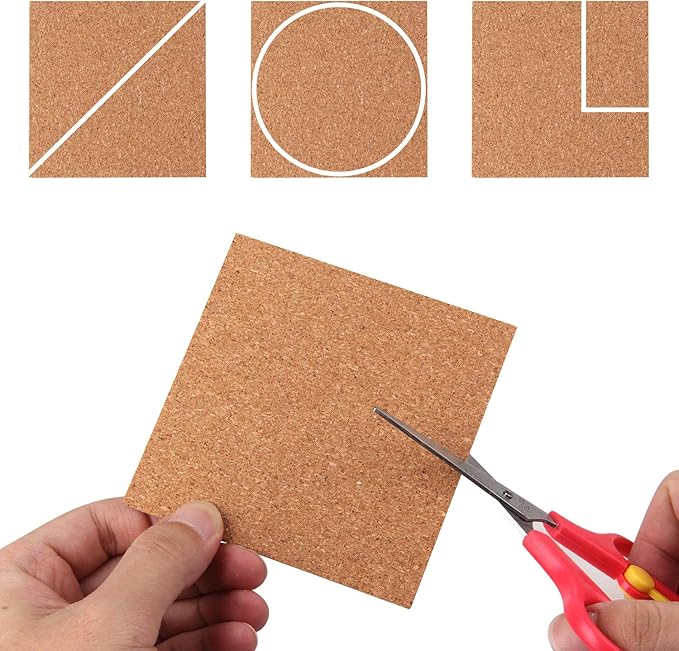110 Pack Self Adhesive Cork Squares and Round DIY Adhesive Cork Board for Coasters and DIY Crafts