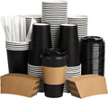 Coffee Cups with Lids 16 oz 100 Pack, Sleeves and Stirring Sticks, To Go Cups by VPACKDUO