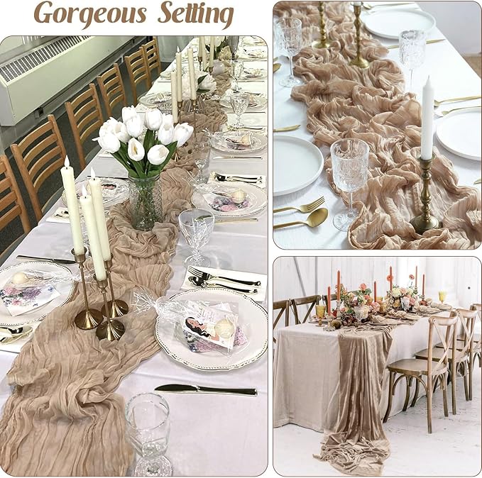 12 Pack Nude Cheesecloth Table Runner 35x120 Inch, Boho Light Brown Cheese - Image 5