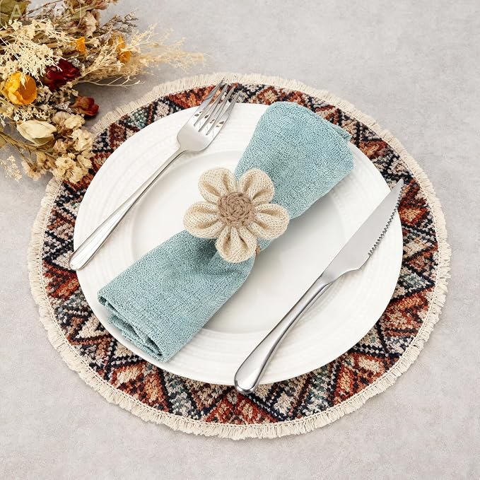 Napkin Rings Set of 6 Handmade Rustic Napkin Rings Reusable Boho Napkin Ring - Image 2