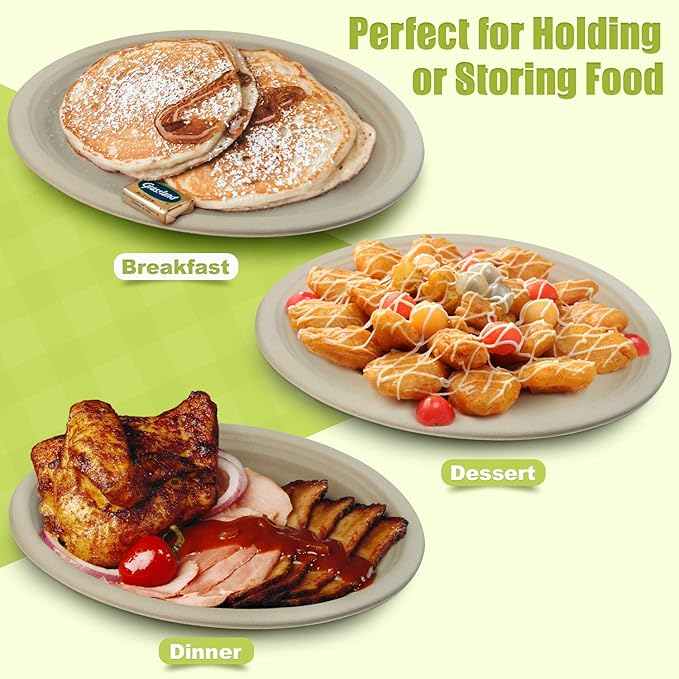 Green Earth, 12-Inch, 125-Count, Compostable Plates, Natural Bamboo Fibers, Everyday Tableware - Biodegradable Disposable Oval Shape Microwave-Safe Gluten-Free Eco-Friendly