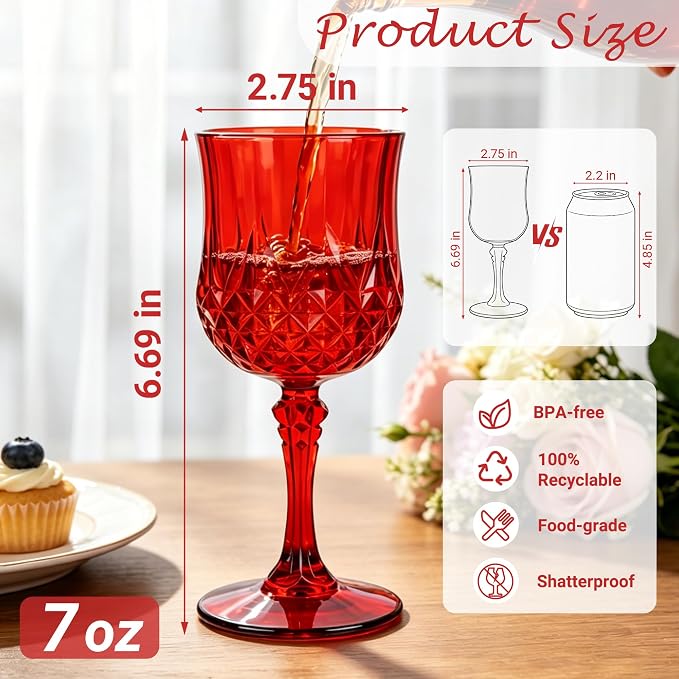 48Pack Plastic Wine Glasses, 7oz Vintage Goblets - Image 2