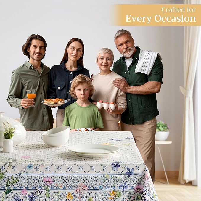 Maison d' Hermine Table Cloth Rectangle Table 100% Cotton 60 x 108 Inches Tablecloth Reusable Decorative for Dining Room Farmhouse Home Valentines Day Decorations Spring Summer - Faience