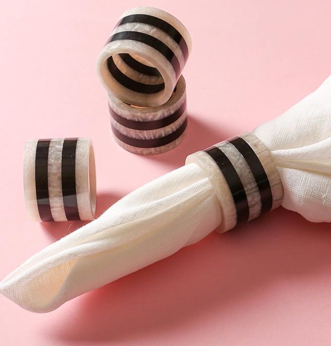 CLEENTABLE Epoxy Resin Napkin Rings - 12-Pcs Handmade Elegant Napkin Holders for Table Décor, Dining, Weddings, Holidays & Special Events - Durable & Lightweight, Easy to Clean (Black White)