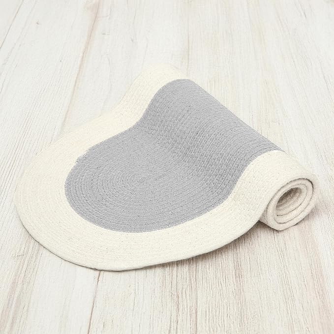 Encasa XO Dining Table Runner, Handmade Ribbed Cotton 12"x36" Light Grey & Off - Image 6