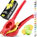 Zulay Kitchen Metal 2-in-1 Lemon Squeezer - Sturdy Max Extraction Hand Juicer Lemon Squeezer Gets Every Last Drop - Easy to Clean Manual Citrus Juicer - Easy-Use Lemon Juicer Squeezer - Red/Yellow