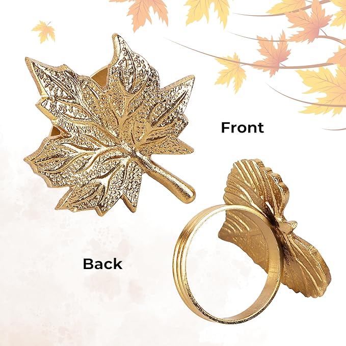 CLEENTABLEThanksgiving Napkin Rings Set-12 Pcs Fall Napkin Holders Metal Leafs Rings Holders Buckle Table Decor for Autumn Thanksgiving Halloween Wedding Home Party Supplies Antique Gold