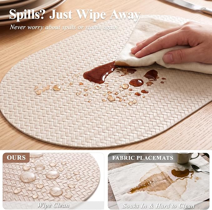 Woven Faux Leather Oval Placemats Set of 4/6 - Image 5