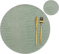 Jovono Round Leather Placemats for Round Tables Set of 8, Green Place Mats and Coasters, Wipeable Waterproof Heat Resistant Table Mats Easy to Care for Indoor Decor 14 inch Diameter