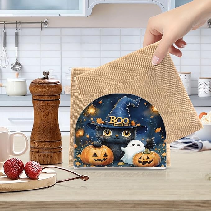 Cat Pumpkin Ghost Napkin Holder for Table Kitchen Decor Acrylic Paper Napkin Holders for Tissue Dining Room Indoor Outdoor Party Holiday Accessories