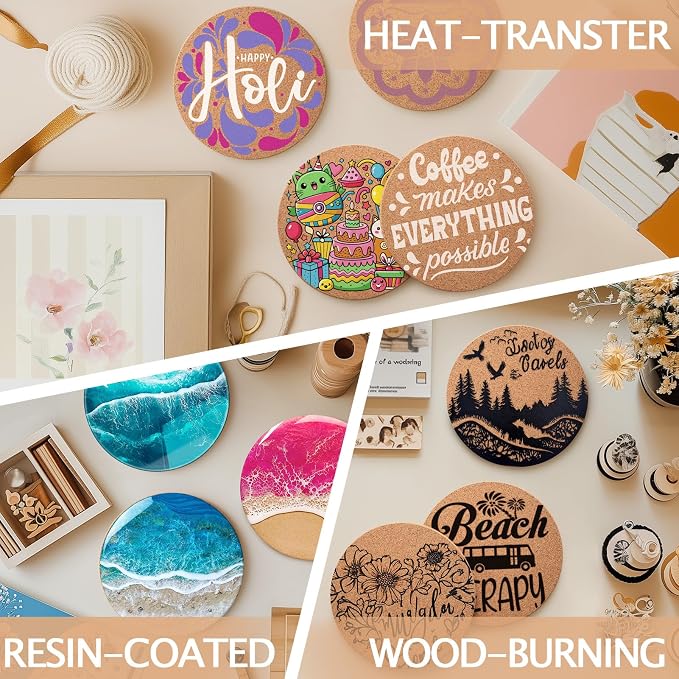 100 PCS Cork Coasters for Laser Engraving, Thick Absorbent Blank Coasters | 4 - Image 6
