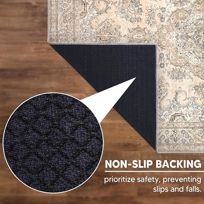 Keen Home Design 4x6 Rug - Machine Washable Area Rug with Non-Slip Backing, Ideal for Living Room, Dining Room, Bedroom - Vintage, Easy Clean, Durable, Low Pile - (4' x 6')