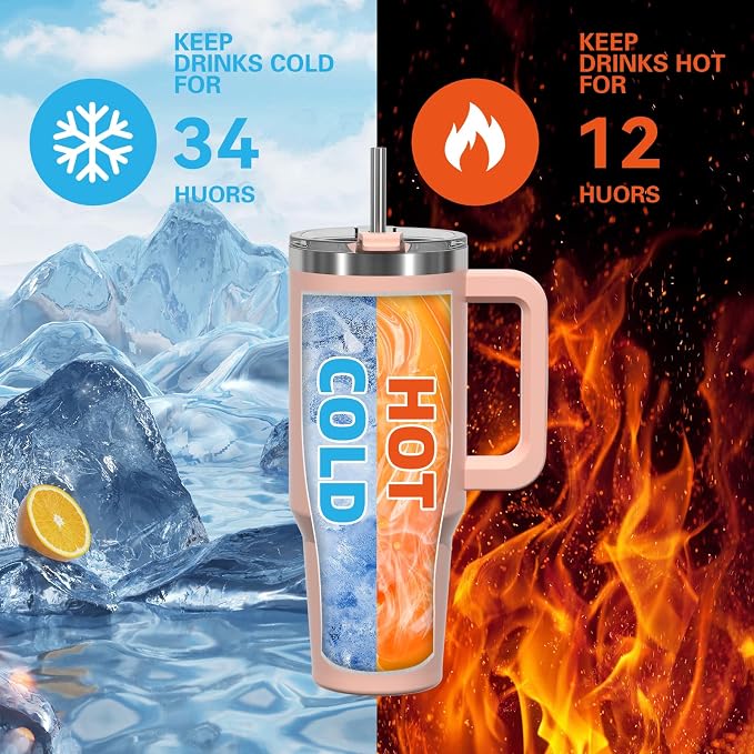 20 oz Tumbler with Handle, Tumbler with Lid and Straw, Double Wall Insulated - Image 3