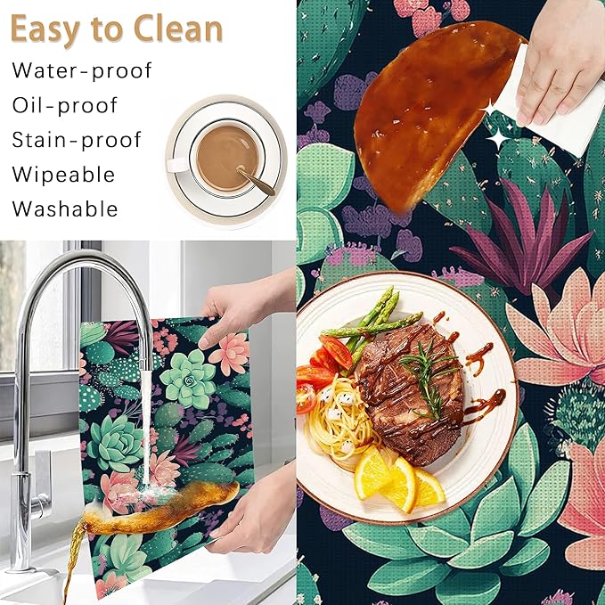 Placemats Set of 6,Cactus Flowers Table Mats,Tropical Succulent Washable Linen Table Mats,Non-Slip Heat Resistant Placemats for Party Kitchen Dining Indoor Outdoor 12"x18"