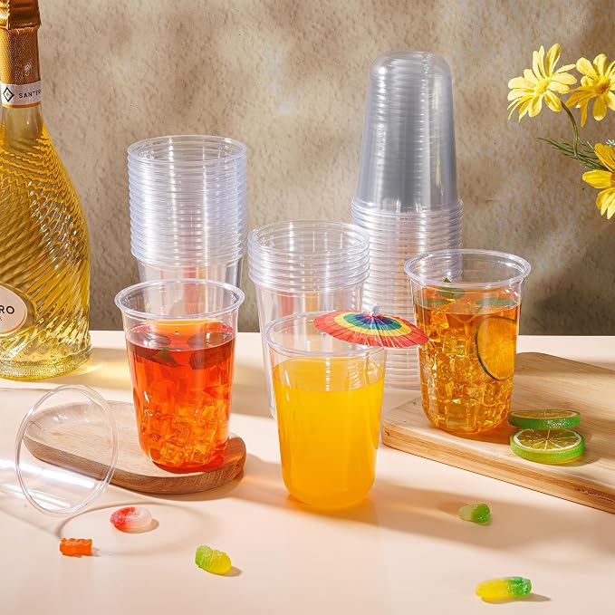 KesaPlan 50 Pcs 16oz Plastic Clear Cups, Disposable Wine Cocktail Glasses | - Image 4