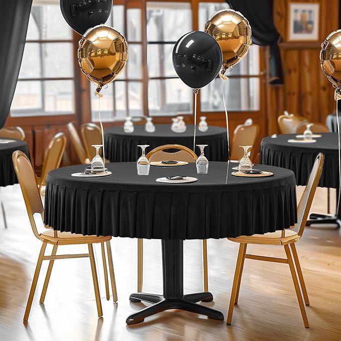 4 Pack Black Spandex Round Tablecloths for 60 Inch Tables, Stretchy Fitted 5FT Cloths, Wrinkle-Free Cover With Skirt for Wedding Party Dining Banquet