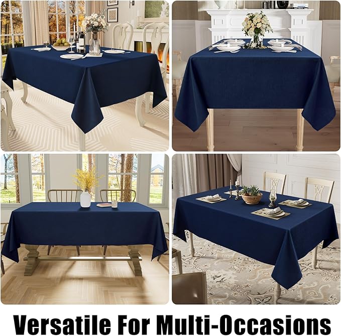 Smiry Rectangle Table Cloth Linen Textured, Waterproof Spillproof Anti-Wrinkle Burlap Tablecloth, Washable Decorative Fabric Table Cover for Dining, Party, Banquet, 54 x 78 Inch, Navy