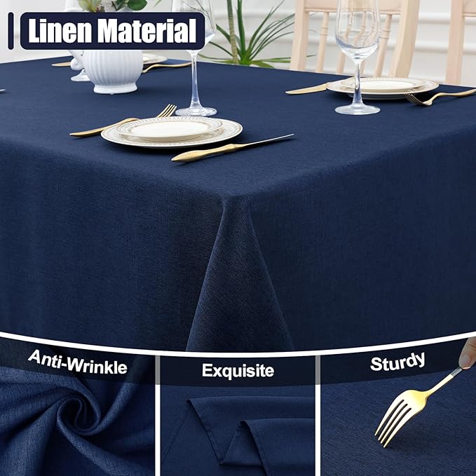 Smiry Rectangle Table Cloth Linen Textured, Waterproof Spillproof Anti-Wrinkle Burlap Tablecloth, Washable Decorative Fabric Table Cover for Dining, Party, Banquet, 60 x 102 Inch, Navy