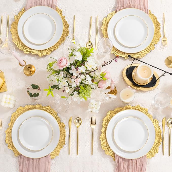 LIYH 24 Pcs Charger Plates 13'' Gold Charger Round Plates Reusable Chargers for Dinner Plate Great for Table Setting Wedding Party Decoration