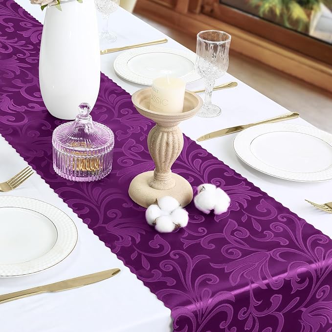 Purple Satin Table Runner 12 x 108 Inch, 6 Pack | Bright Smooth Damask - Image 4