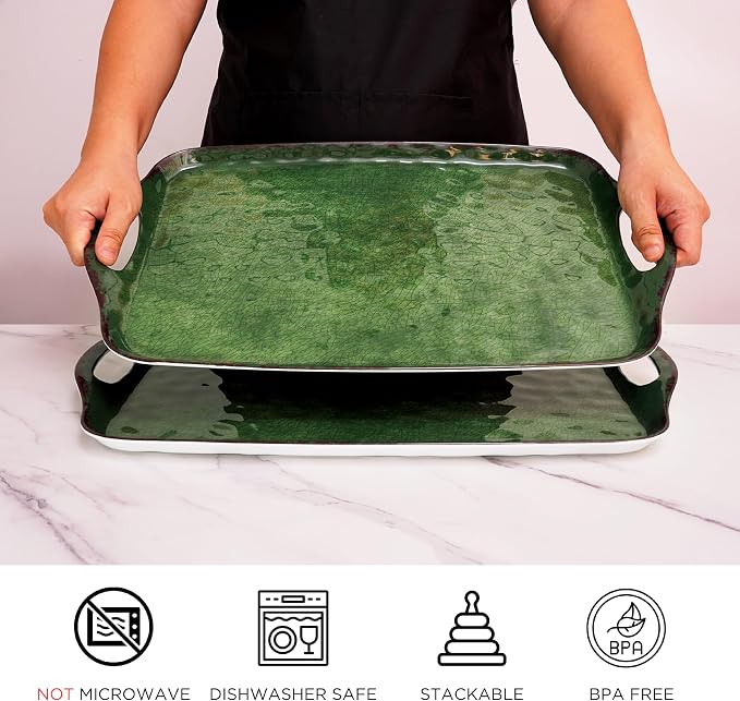 TP Melamine Serving Trays with Handles, 17” x 12”, Retro Green | Rectangular - Image 3