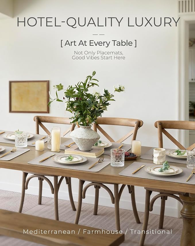 Leetaltree Reversible Faux Leather Placemats and Coasters Set of 16, 12x17 Inch - Image 2