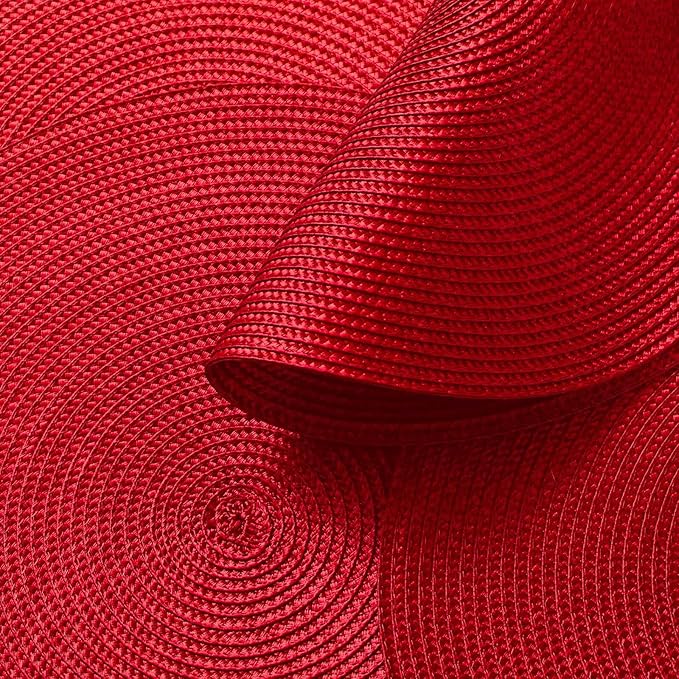 AHHFSMEI Round Braided Placemats 15 Inch Round Table Mats for Dining Tables Natural Woven Heat Resistant Place mats Set of 8 (red,8)
