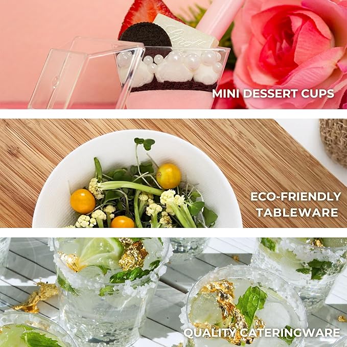 50ct Tiny 2oz Disposable Mini Petal Dessert Bowl|Recyclable Clear Plastic Dessert Cup for Ice Cream and Tastings|Extra Small Plastic Bowls|Ideal Tasting Cups for Weddings and Parties|CMJJ